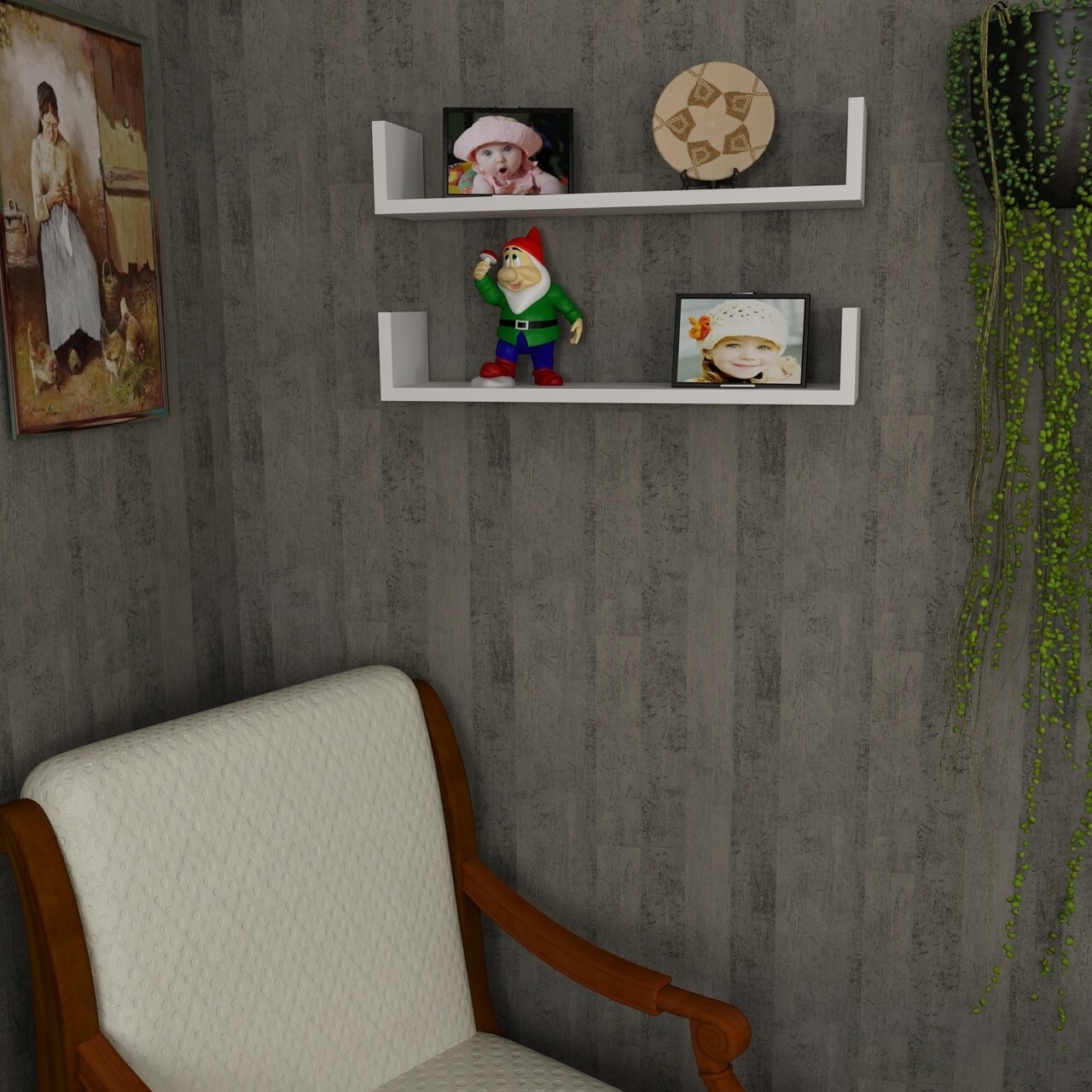 Set 2 rafturi pentru perete Iris, Furny Home, alb - imagine 5